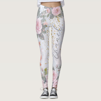 Leggings Rose Florale Personnalisée