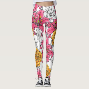 Leggings Rose Lilies main tiré Motif
