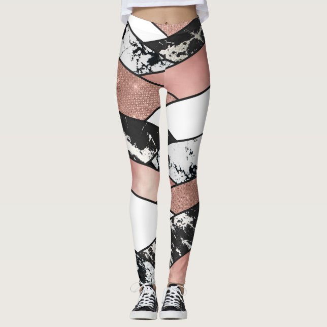 Leggings Rose moderne Gold Black Parties scintillant Marbre (Devant)