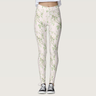 Leggings Rose Pâle Blanc Floral Romantique