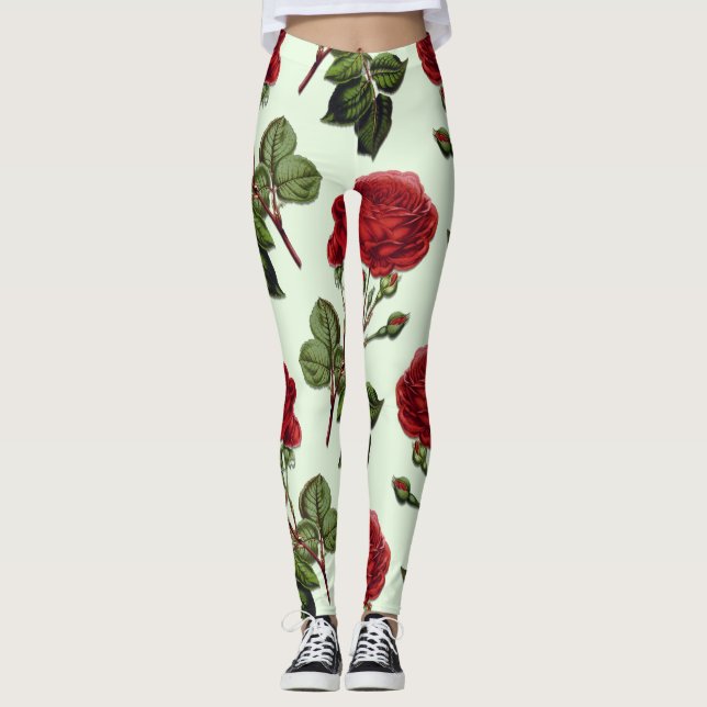 Leggings Rose Red Long Stem Motif Vert Arrière - plan (Devant)