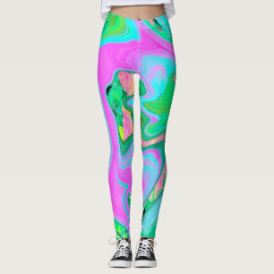 Leggings Rose Rétro et Art Liquide Bleu Clair sur Hydrangea