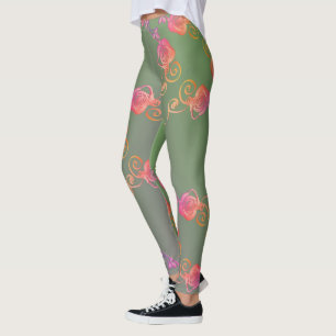 Leggings Rose romantique et jambe de mousse