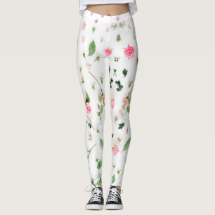Leggings Rose rose et feuille sur arrière - plan blanc