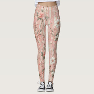 Leggings Rose rose vintage sur Arrière - plan rose rayé