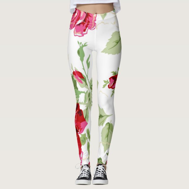 Leggings Rose rouge avec légendes imprimées arrière - plans (Devant)