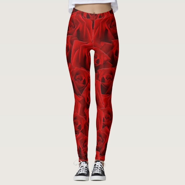 Leggings Rose rouge romantique (Devant)