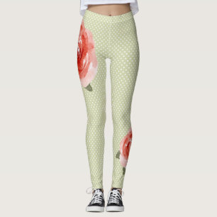 Leggings Rose rouge sur les jambières de points blancs et d