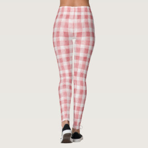 Leggings Rose tendre à carreaux blancs rayures féminines