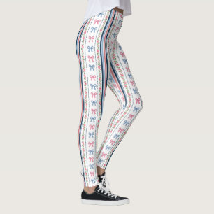 Leggings Rose Tendresse Bleu Coquette Nœuds Rayures Tendanc