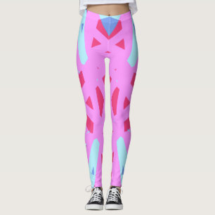 Leggings Rose Turquoise Bleu Gras Gymnase Géométrique Yoga