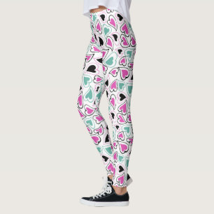 Leggings Rose, vert et noir Motif de Coeurs modernes