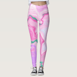 Leggings Rose, Violet, Art Marbre Vert Menthe