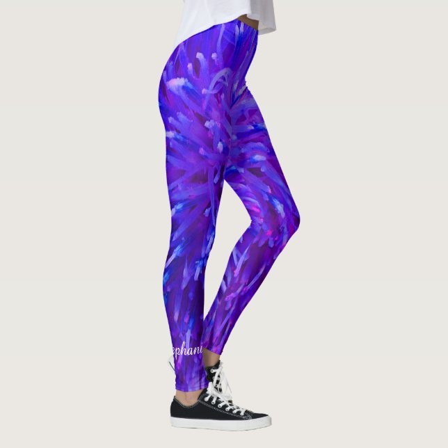 Leggings Rose violet bleu Abstrait Nom personnalisé Yoga (Droite)