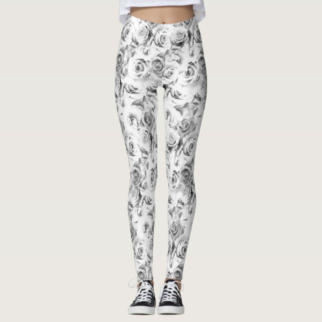 Leggings Roses blanches répétition motif floral (Devant)