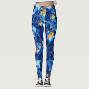 Leggings Roses Bleus, Floral Photo Motif personnalisée Legg