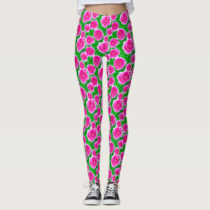 Leggings Roses d'aquarelle rose Fuchsia