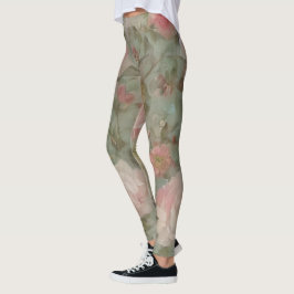 Leggings Roses d'été rose fleurs d'aquarelle collage