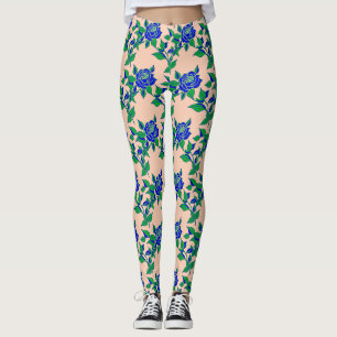 Leggings Roses en bleu électrique saisissant avec des feuil