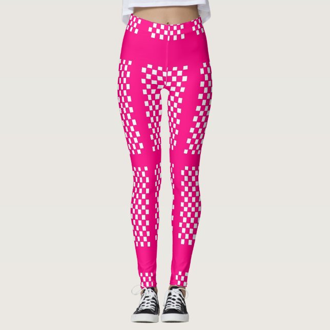 Leggings Roses Et Blancs Avec Grilles Et Chèques (Devant)