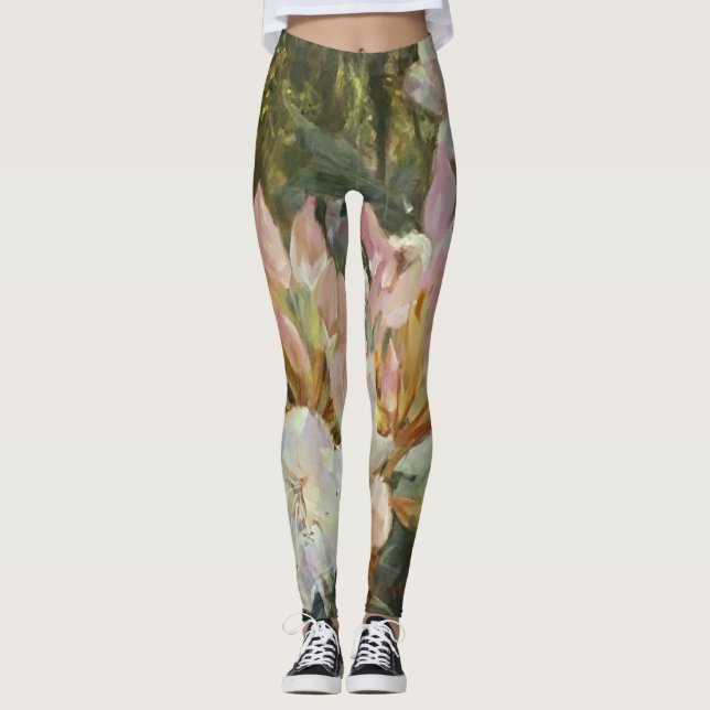 Leggings Roses et blancs Rhododendrons Roses et Bleus vert  (Devant)