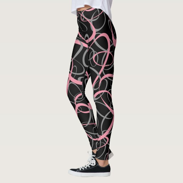 Leggings roses et gris rétro ovales girly motif (Gauche)