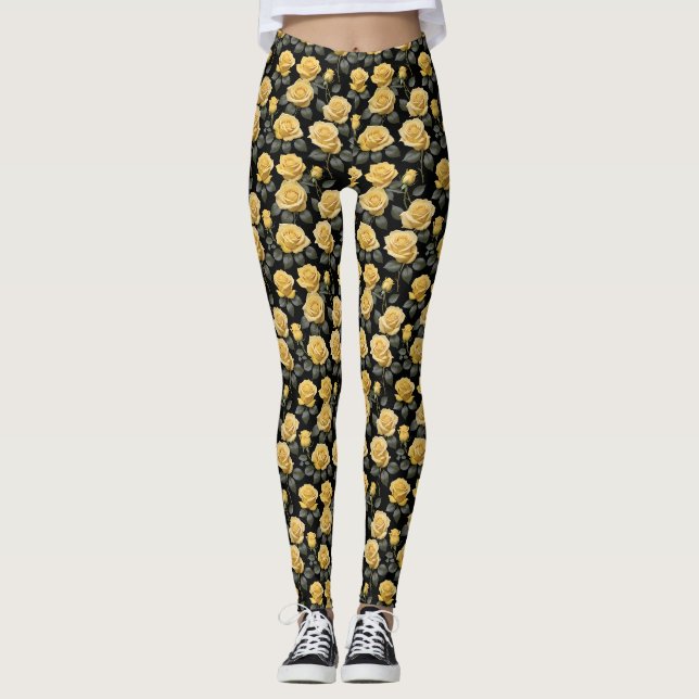 Leggings Roses Jaune Doré  (Devant)