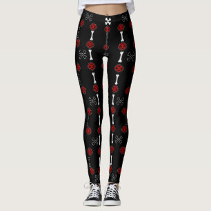 Leggings Roses morts (Noir avec Rouge)