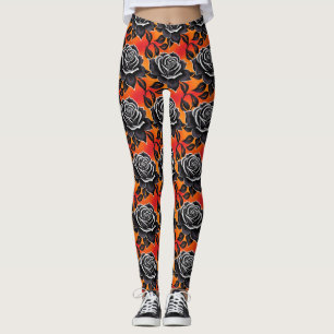 Leggings Roses Noires Foncées Avec Des Contours Blancs