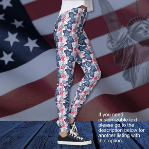 Leggings Roses patriotiques étoiles - rouge blanc bleu SANS