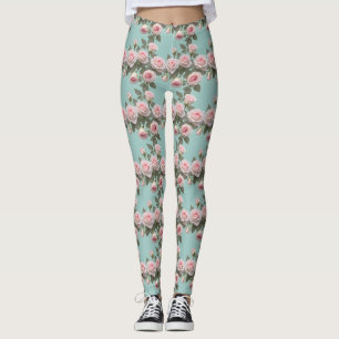 Leggings Roses roses bébé avec feuilles vert sauge