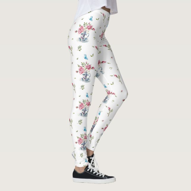 Leggings Roses roses dans une tasse de thé et papillon (Droite)