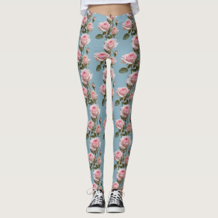 Leggings Roses roses pastel sur un fond bleu ciel doux 