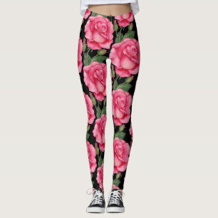 Leggings Roses roses rose motif floral Arrière - plan noir