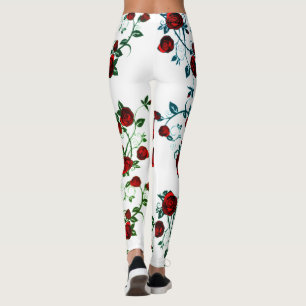 Leggings Roses rouges à un vecteur floral blanc motif v2