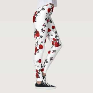 Leggings Roses rouges au motif vectoriel blanc et floral