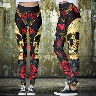 Leggings Roses rouges crâne gothique Halloween Yoga