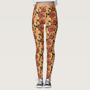 Leggings Roses Rouges Et Jaunes