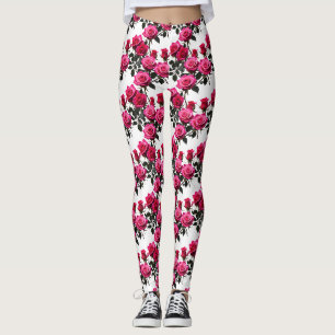 Leggings Roses rouges et roses regroupées sur un fond blanc