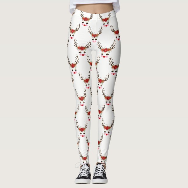 Leggings Rosy Cheeks Gold Eyes Floral Reindeer Holiday (Devant)