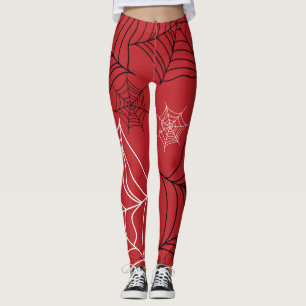 Leggings Rouge avec toiles d'araignée noires et blanches Ha