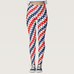 Leggings Rouge, Blanc & Bleu Patriotique USA Étoiles et Ray