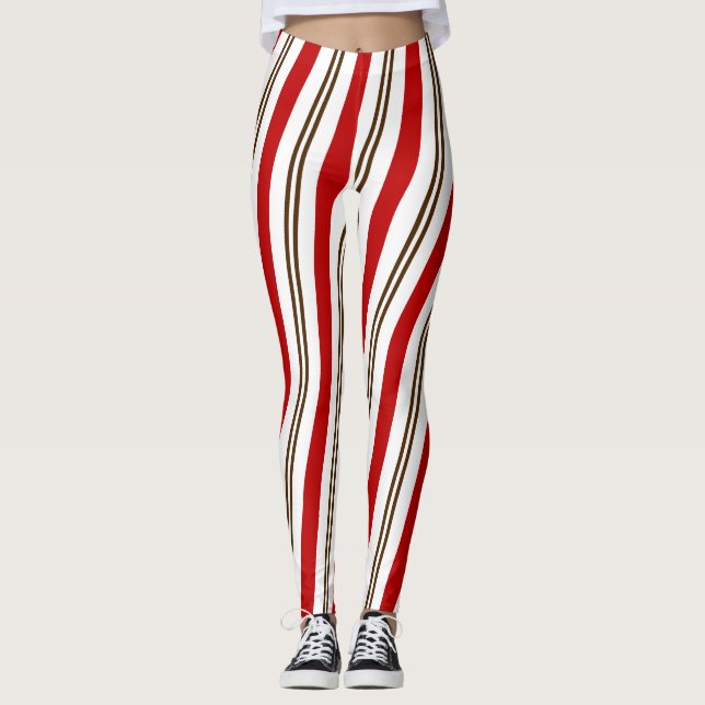 Leggings Rouge Blanc & Chocolat Sucre de canne rayures Noël (Devant)
