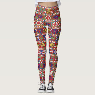 Leggings Rouge Bleu Vert Jaune Blanc Oriental Kilim Rug