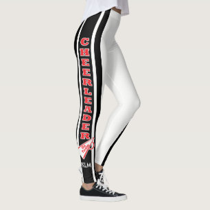 Leggings Rouge de pom-pom girl de monogramme, noir blanc
