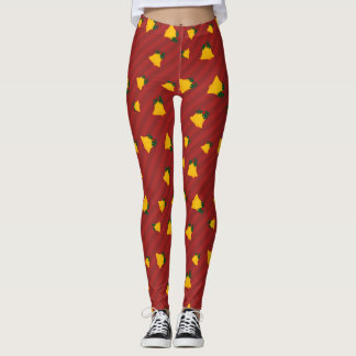 Leggings Rouge de vacances Or Bells Stripe Noël