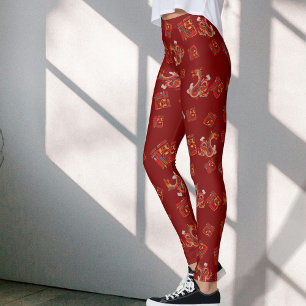 Leggings Rouge Dragon chinois Nouvel An Symbole chanceux 福