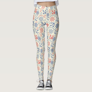 Leggings Rouge et arrière - plan de marine avec l'ancre