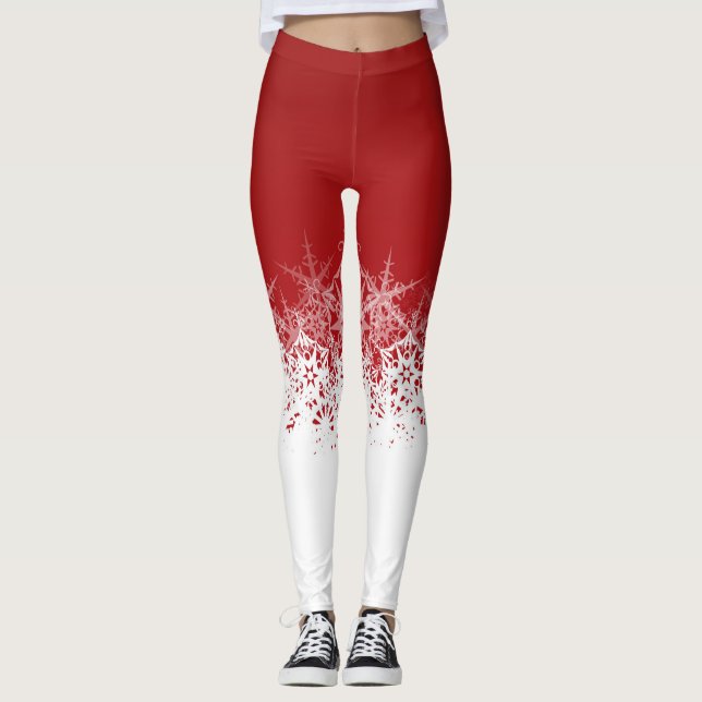 Leggings Rouge et blanc avec des flocons de neige (Devant)