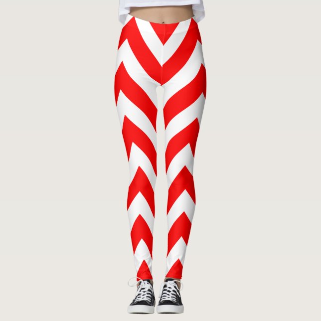 Leggings Rouge et blanc Grand format Chevron (Devant)